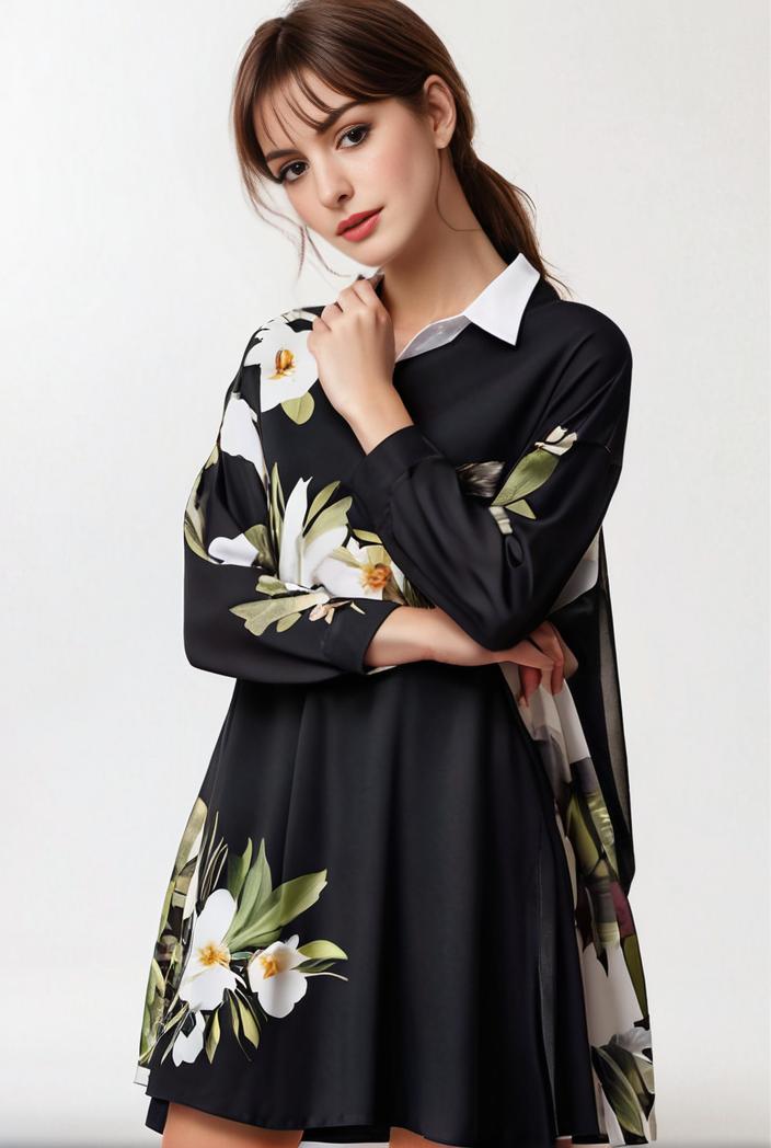 size curve dresses plus size loose elegant floral pattern stitching midi dress 124039