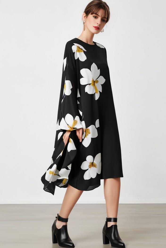 size curve dresses plus size loose elegant floral pattern stitching midi dress 124043