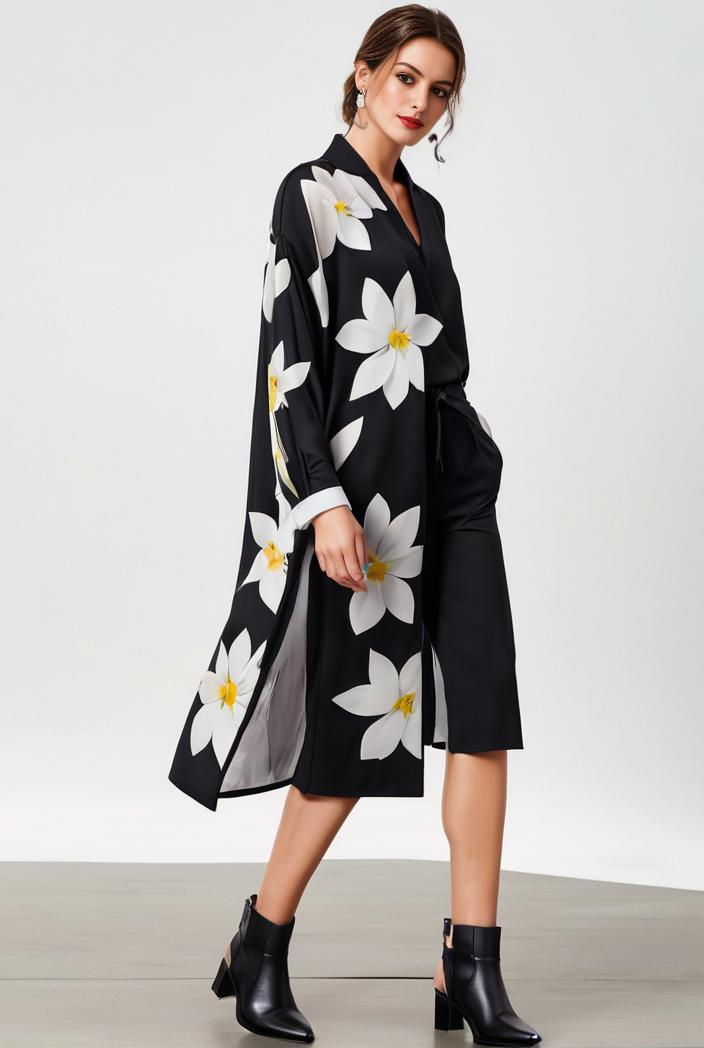 size curve dresses plus size loose elegant floral pattern stitching midi dress 124040
