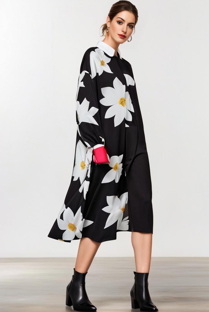 size curve dresses plus size loose elegant floral pattern stitching midi dress 124047