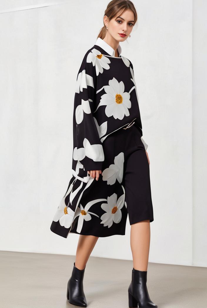 size curve dresses plus size loose elegant floral pattern stitching midi dress 124048