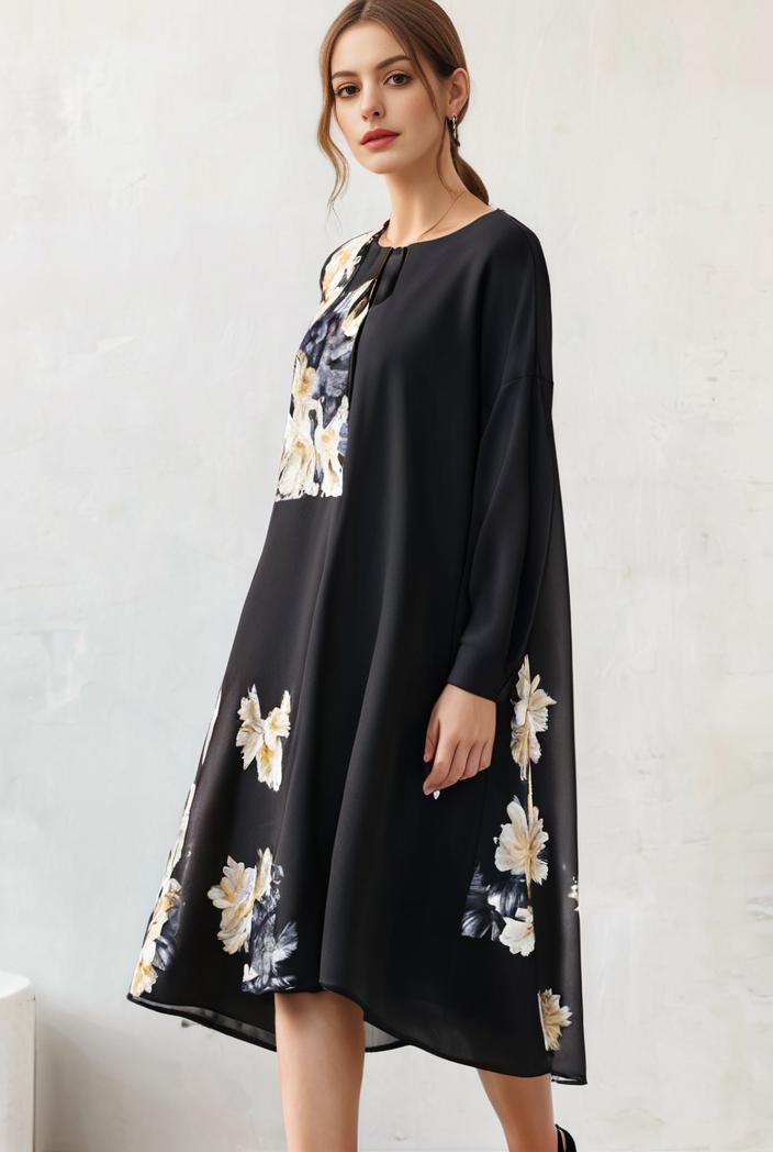 size curve dresses plus size loose elegant floral pattern stitching midi dress 124063