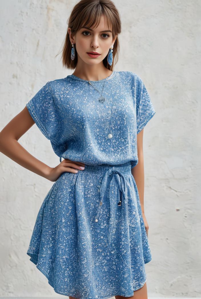chiffon loose v neck short sleeve mini dress 128799