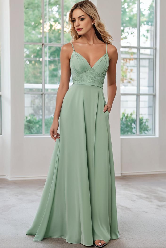 convertible chiffon lace open back spaghetti straps bridesmaid dress 129063