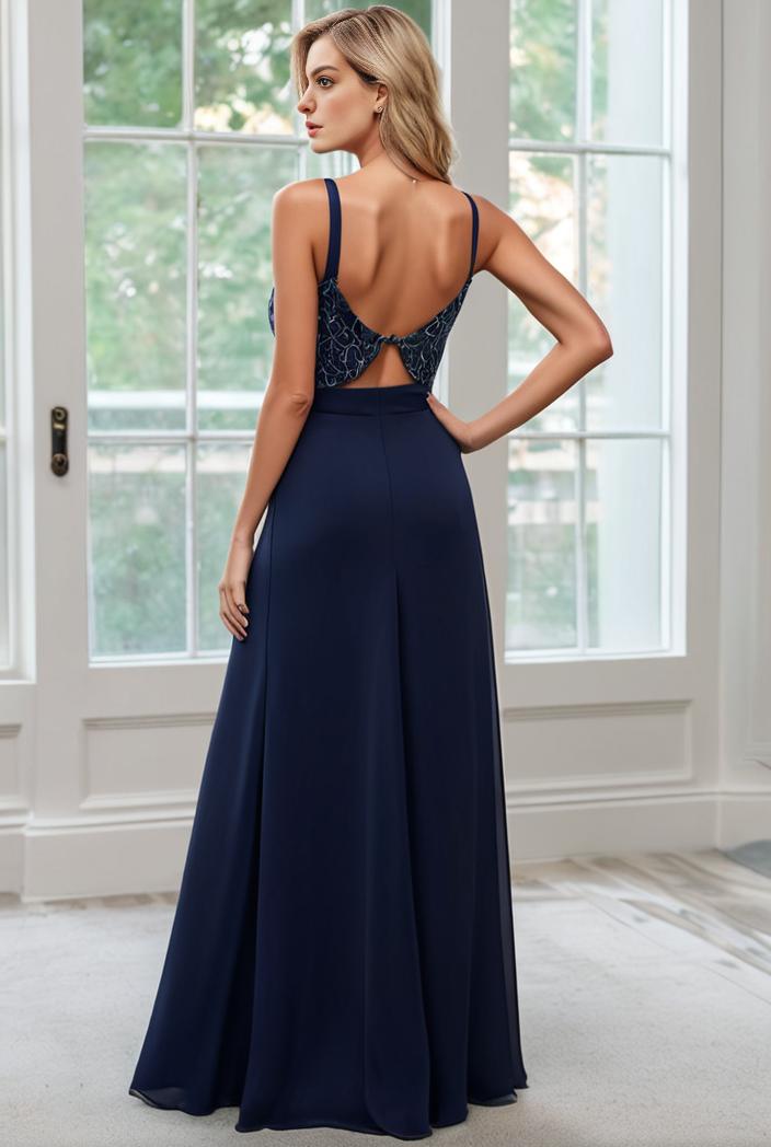 convertible chiffon lace open back spaghetti straps bridesmaid dress 129080