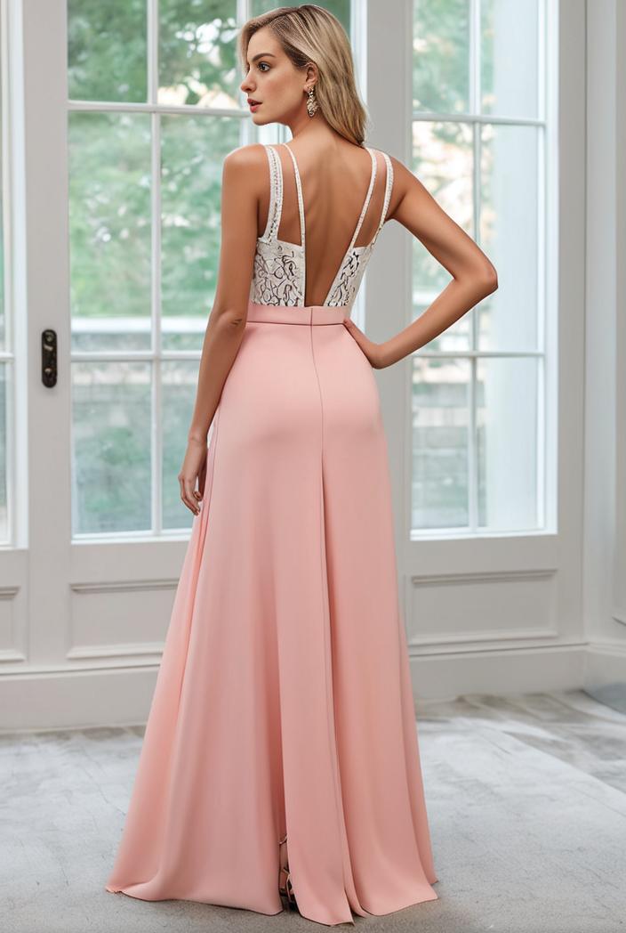 convertible chiffon lace open back spaghetti straps bridesmaid dress 129110