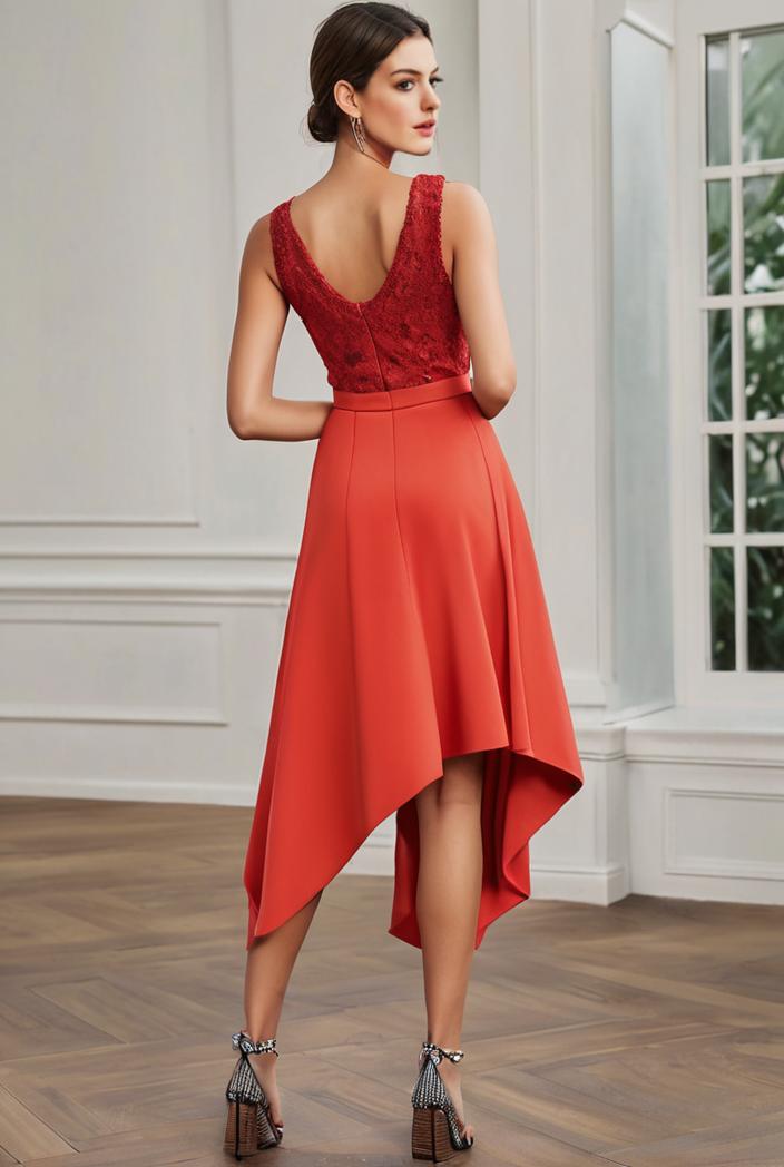 deep v neck lace chiffon bridesmaid dress with asymmetrical hem 129495