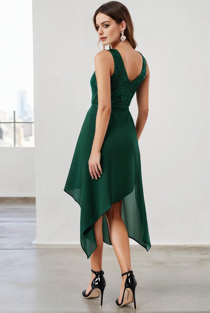 deep v neck lace chiffon bridesmaid dress with asymmetrical hem 129506