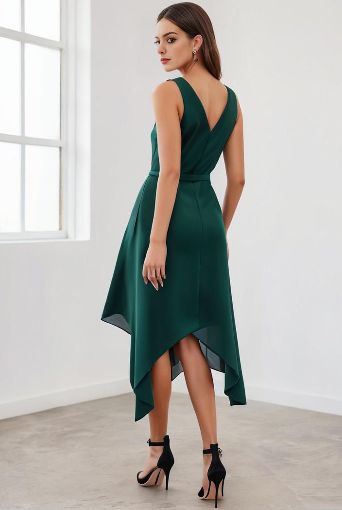 deep v neck lace chiffon bridesmaid dress with asymmetrical hem 129507