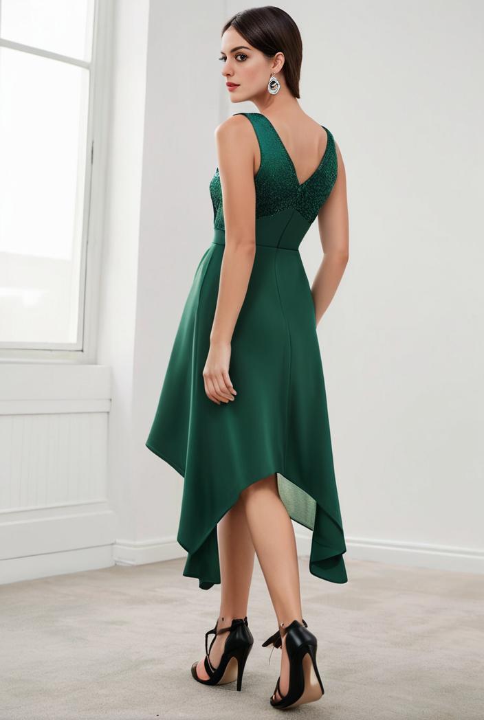 deep v neck lace chiffon bridesmaid dress with asymmetrical hem 129509