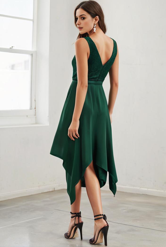 deep v neck lace chiffon bridesmaid dress with asymmetrical hem 129510