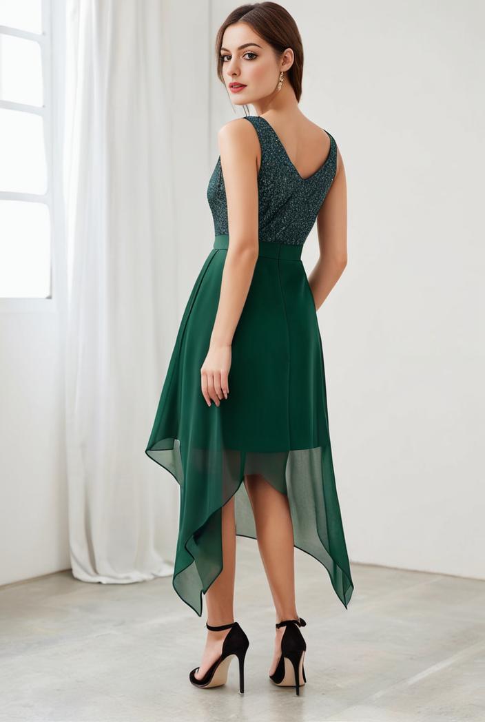 deep v neck lace chiffon bridesmaid dress with asymmetrical hem 129511