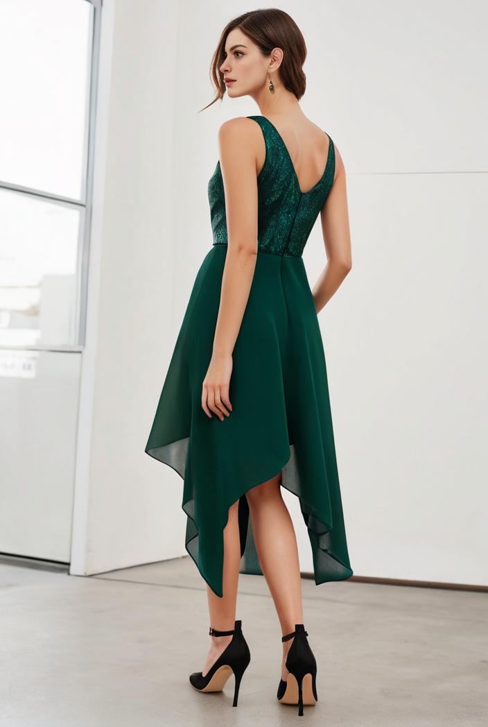 deep v neck lace chiffon bridesmaid dress with asymmetrical hem 129512