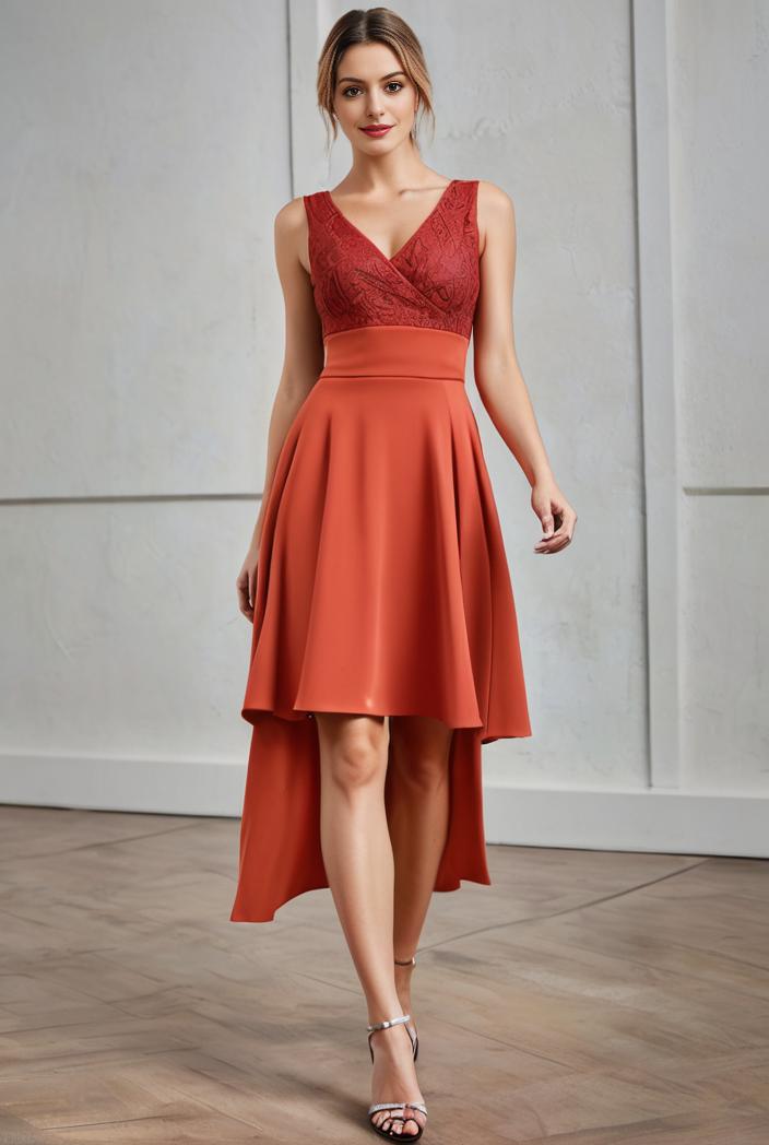deep v neck lace chiffon bridesmaid dress with asymmetrical hem 129523
