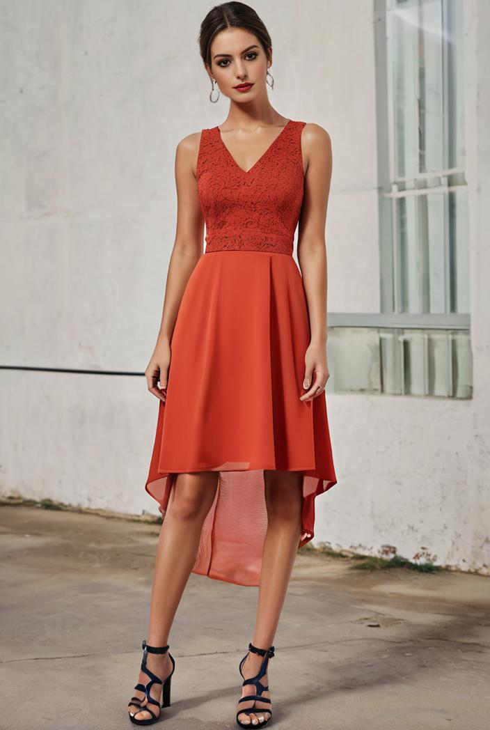 deep v neck lace chiffon bridesmaid dress with asymmetrical hem 129528