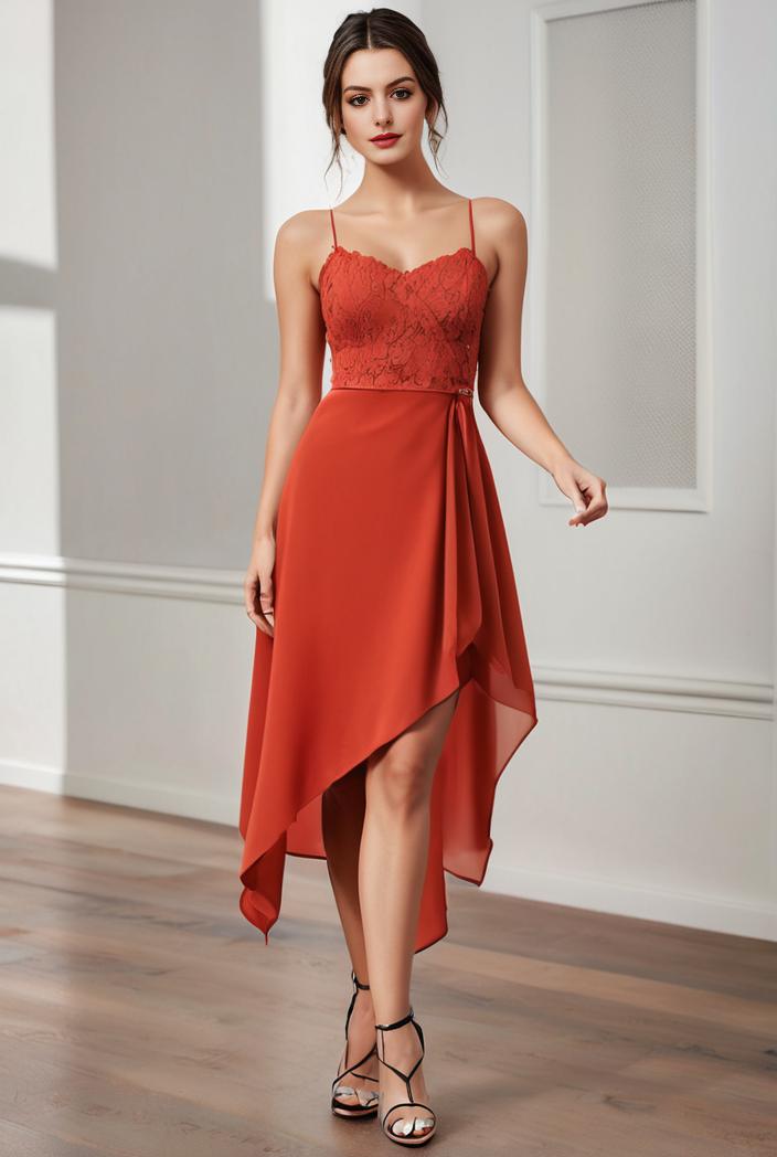 deep v neck lace chiffon bridesmaid dress with asymmetrical hem 129526