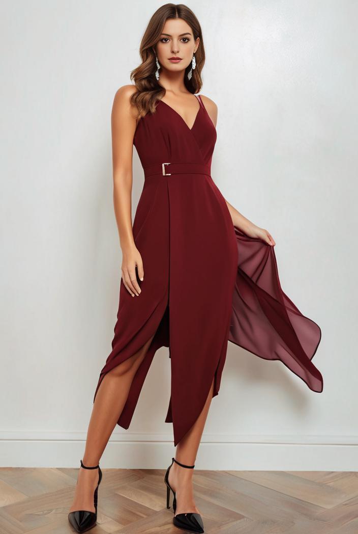 deep v neck lace chiffon bridesmaid dress with asymmetrical hem 129537