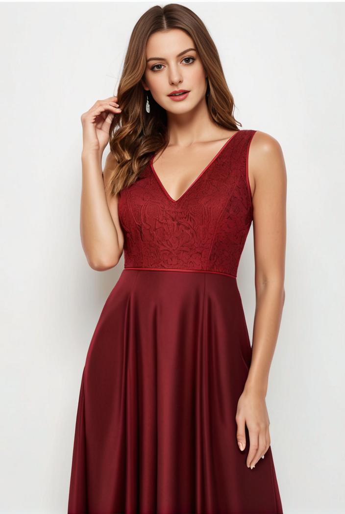 deep v neck lace chiffon bridesmaid dress with asymmetrical hem 129559
