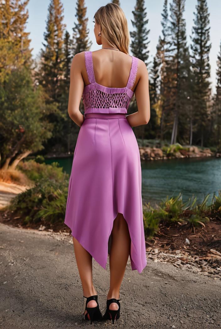 deep v neck lace chiffon bridesmaid dress with asymmetrical hem 129563