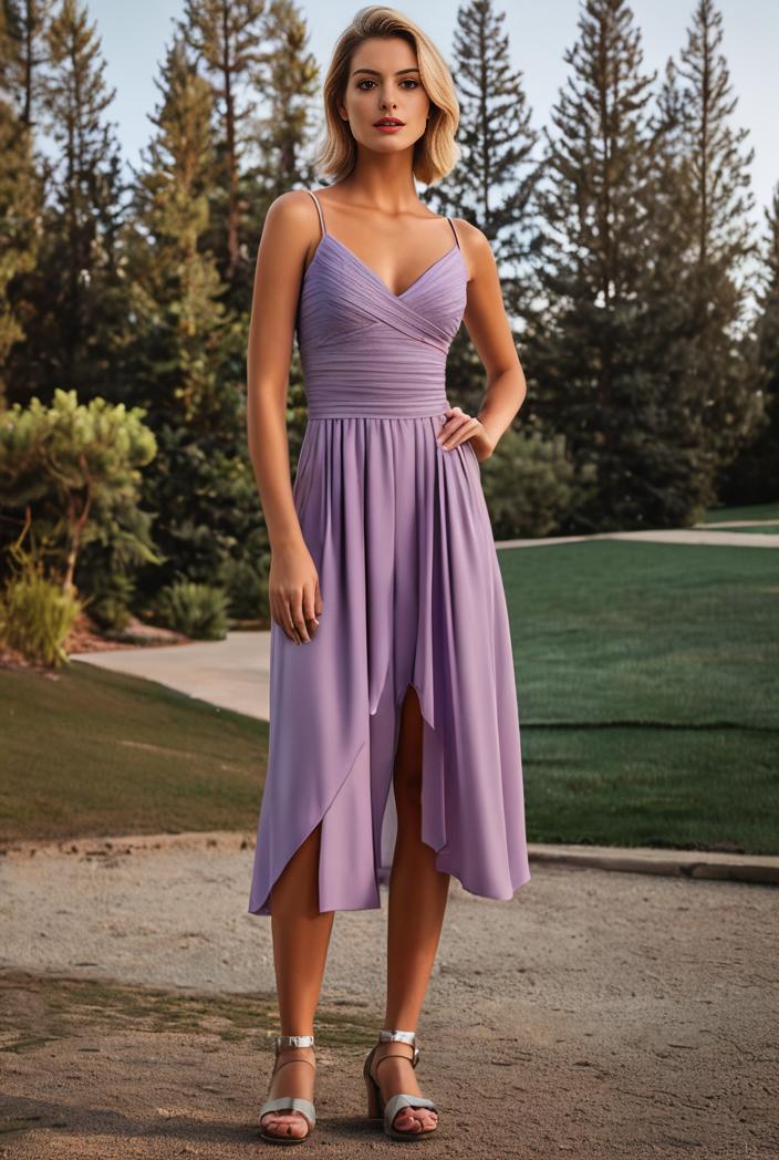 deep v neck lace chiffon bridesmaid dress with asymmetrical hem 129562