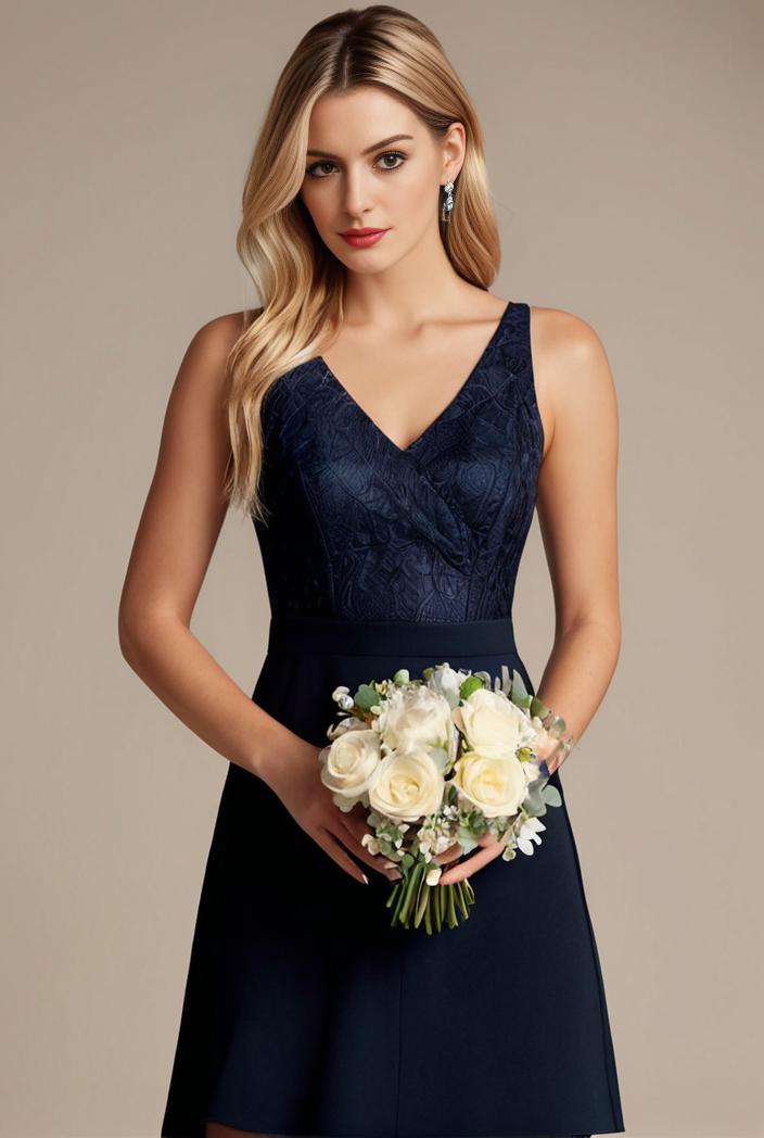 deep v neck lace chiffon bridesmaid dress with asymmetrical hem 129574