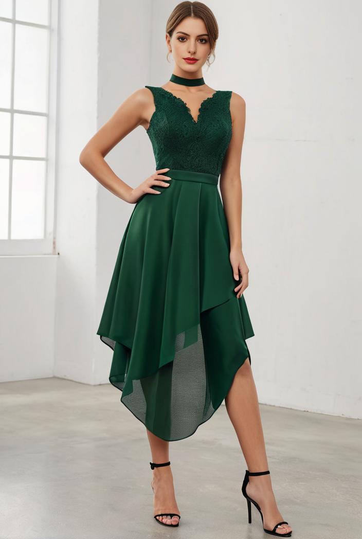 deep v neck lace chiffon bridesmaid dress with asymmetrical hem 129692