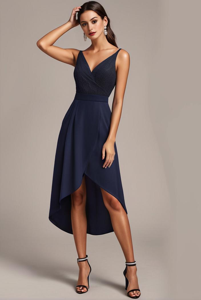 deep v neck lace chiffon bridesmaid dress with asymmetrical hem 129698