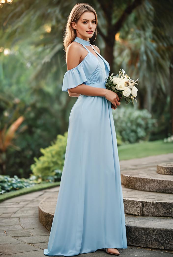 elegant chiffon high low off the shoulder bridesmaid dress 130365
