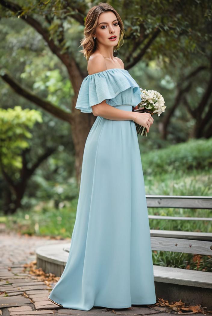 elegant chiffon high low off the shoulder bridesmaid dress 130367