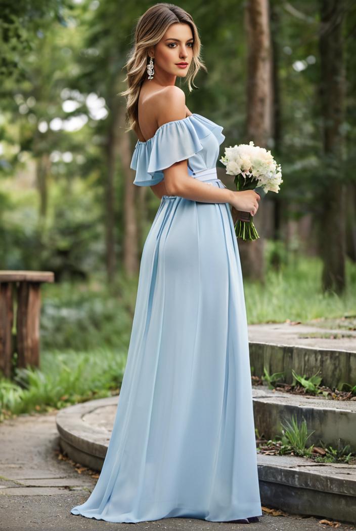 elegant chiffon high low off the shoulder bridesmaid dress 130369