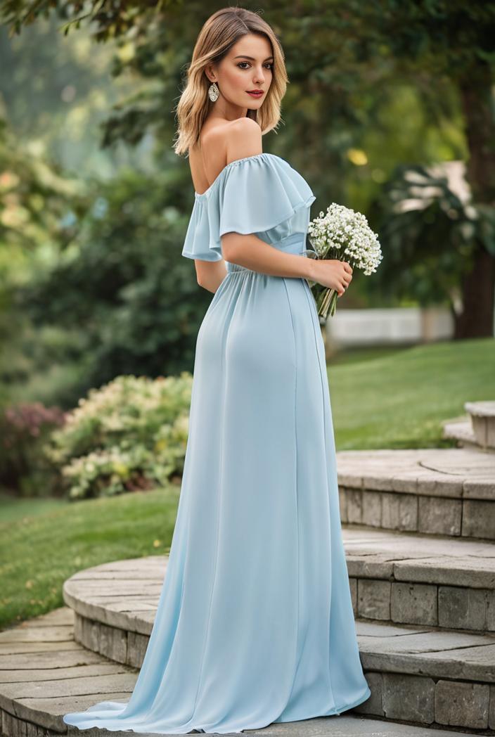 elegant chiffon high low off the shoulder bridesmaid dress 130370