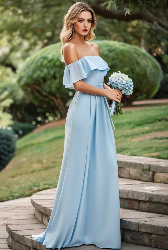elegant chiffon high low off the shoulder bridesmaid dress 130371