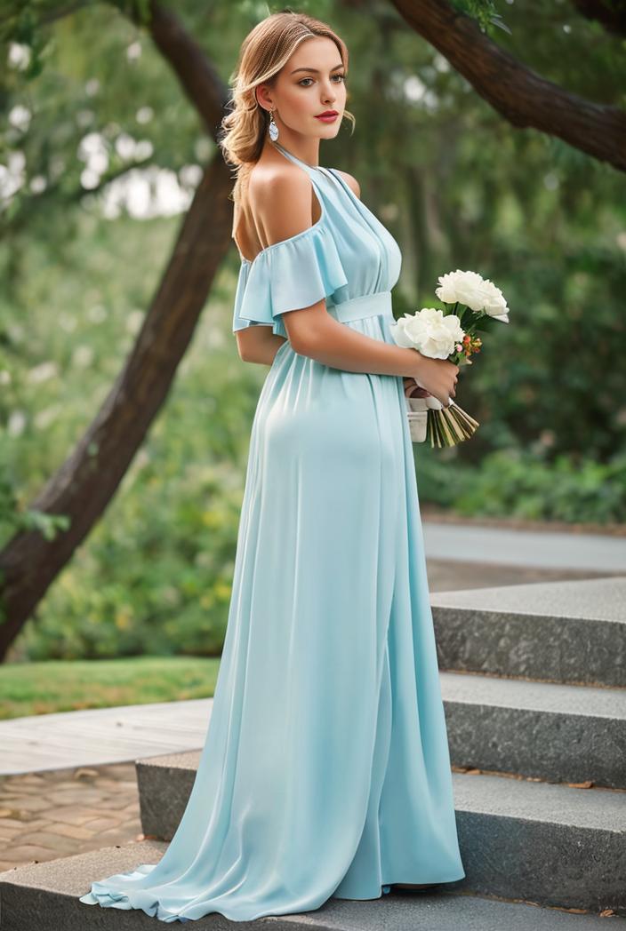 elegant chiffon high low off the shoulder bridesmaid dress 130372