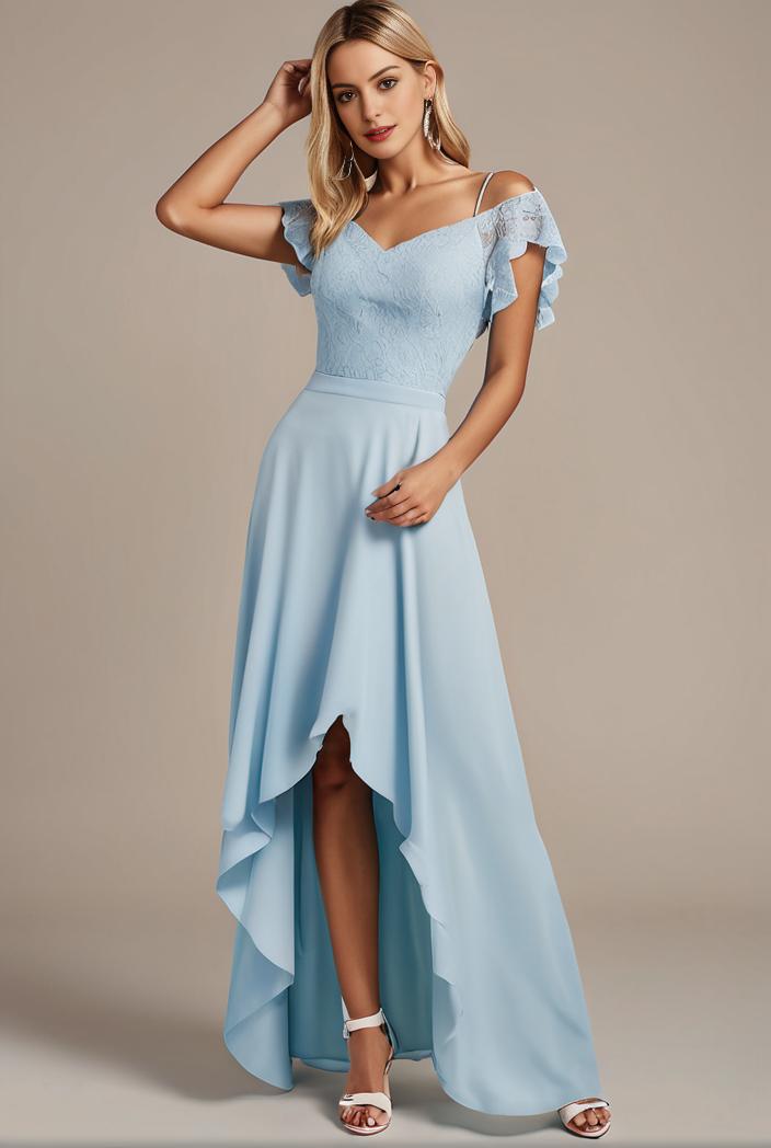elegant chiffon high low off the shoulder bridesmaid dress 130373