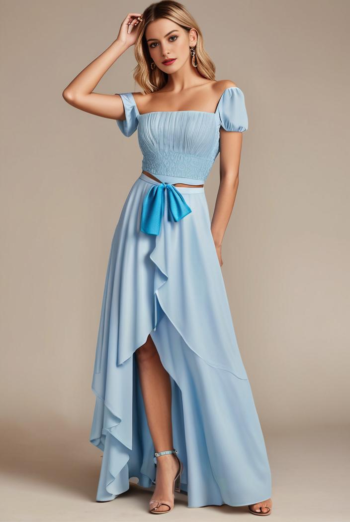 elegant chiffon high low off the shoulder bridesmaid dress 130374