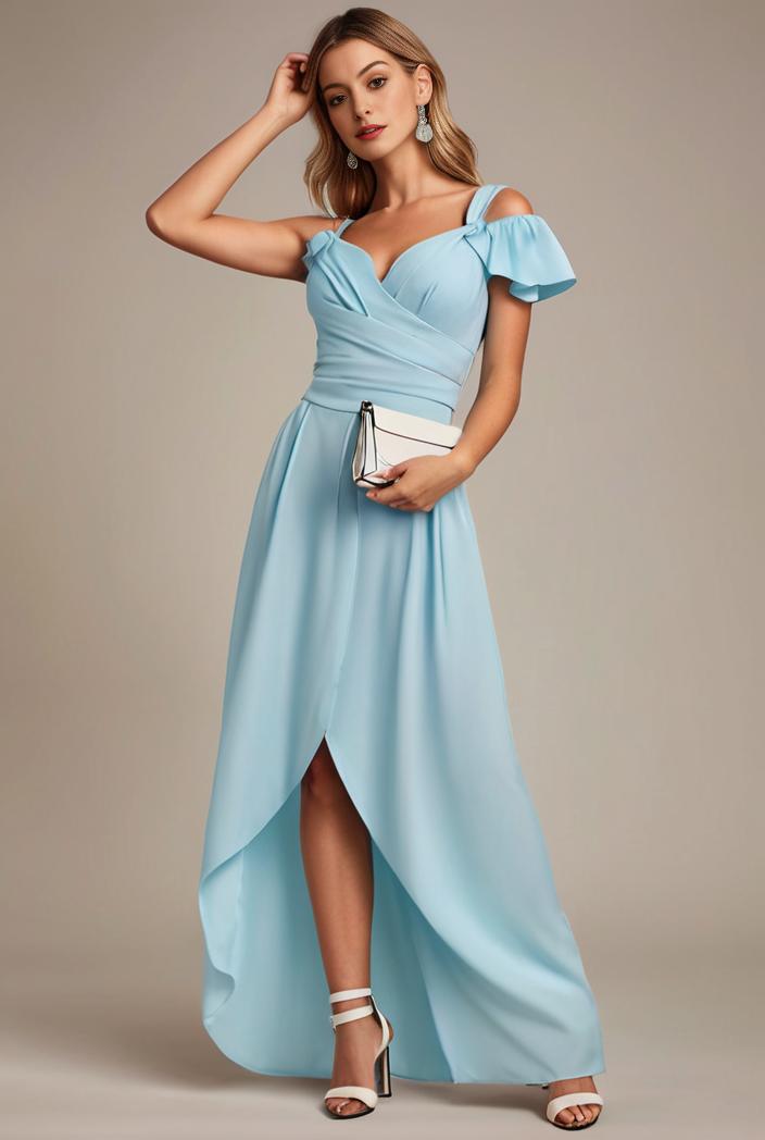 elegant chiffon high low off the shoulder bridesmaid dress 130375