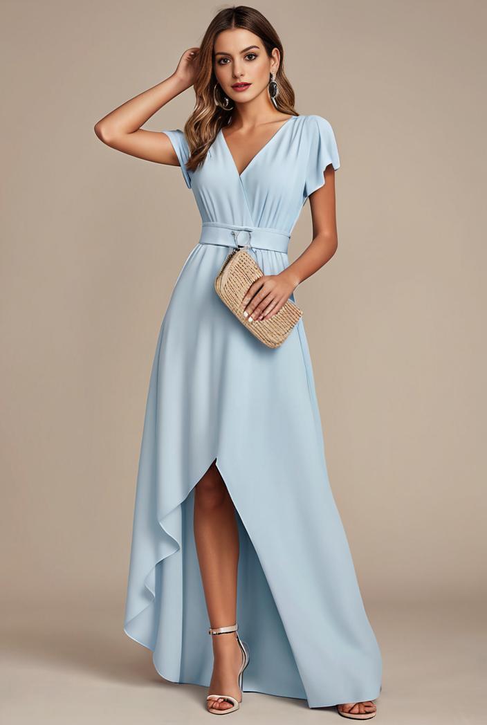 elegant chiffon high low off the shoulder bridesmaid dress 130380