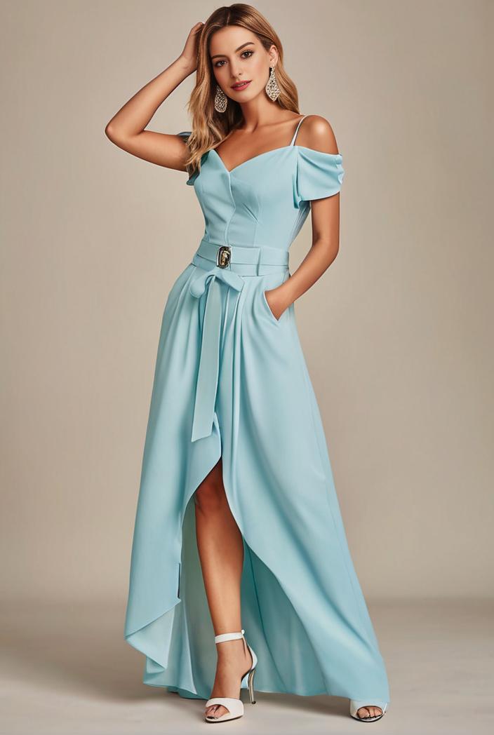 elegant chiffon high low off the shoulder bridesmaid dress 130379