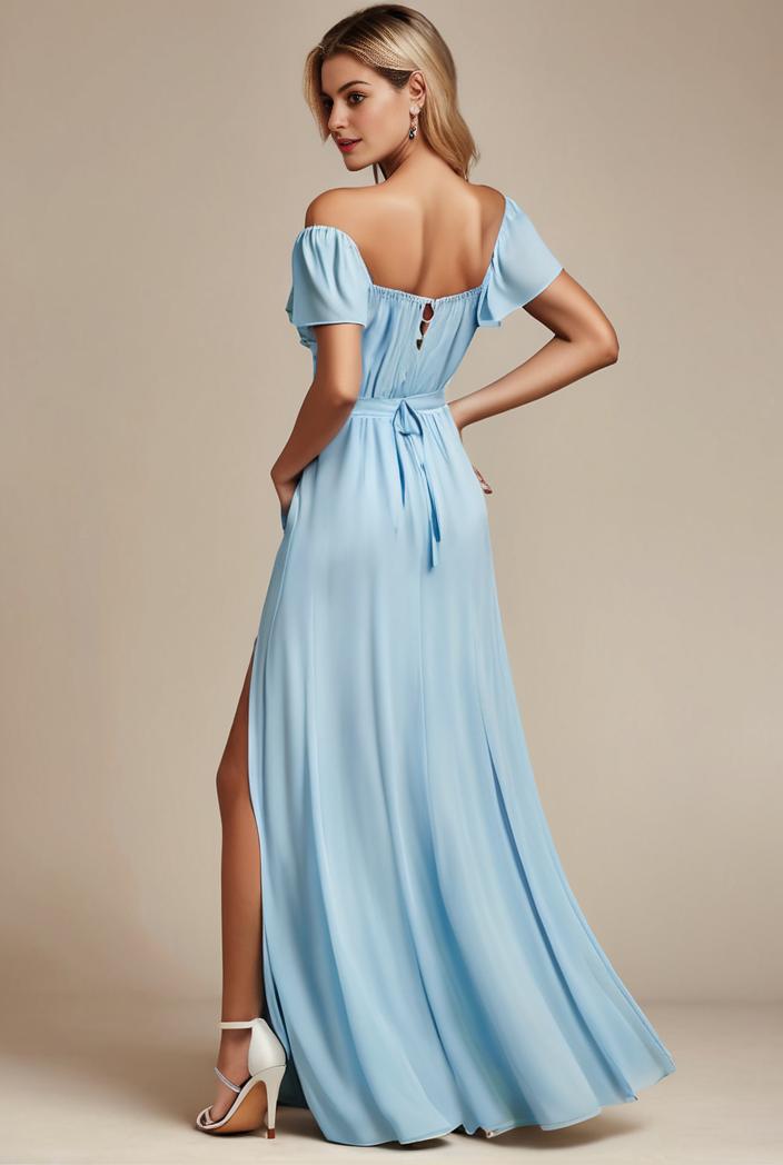 elegant chiffon high low off the shoulder bridesmaid dress 130382