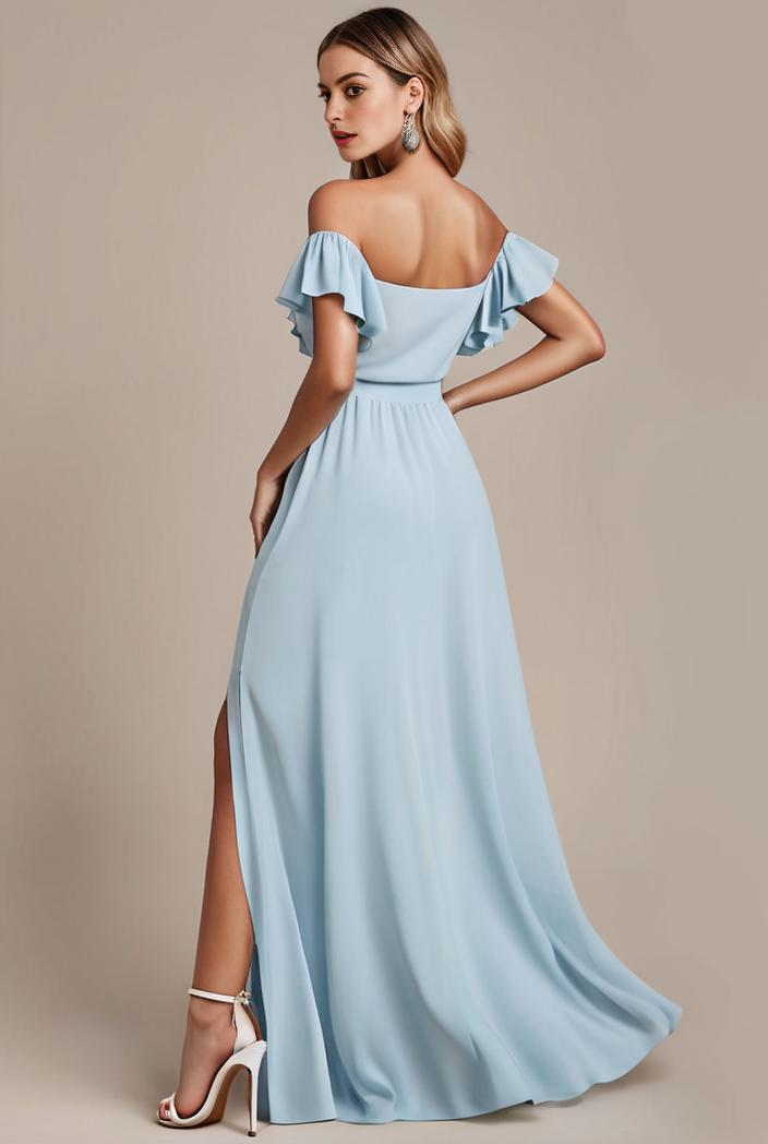 elegant chiffon high low off the shoulder bridesmaid dress 130384
