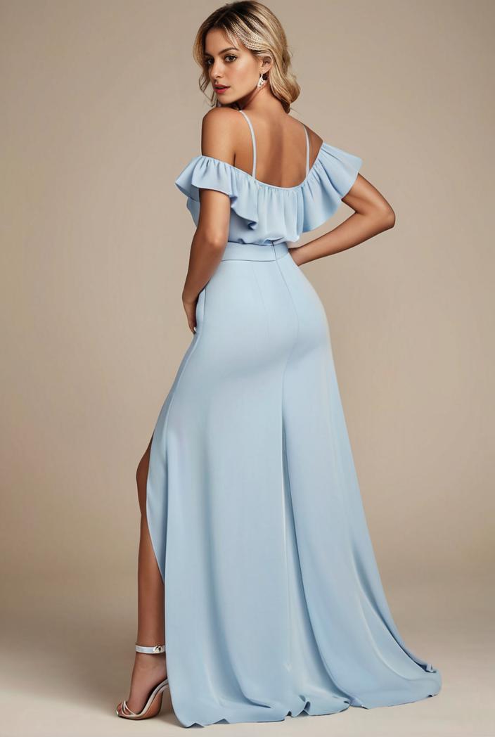 elegant chiffon high low off the shoulder bridesmaid dress 130385