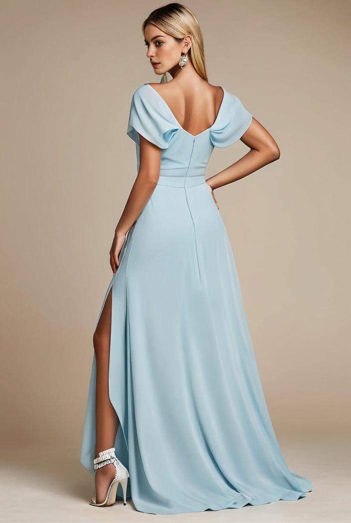 elegant chiffon high low off the shoulder bridesmaid dress 130386