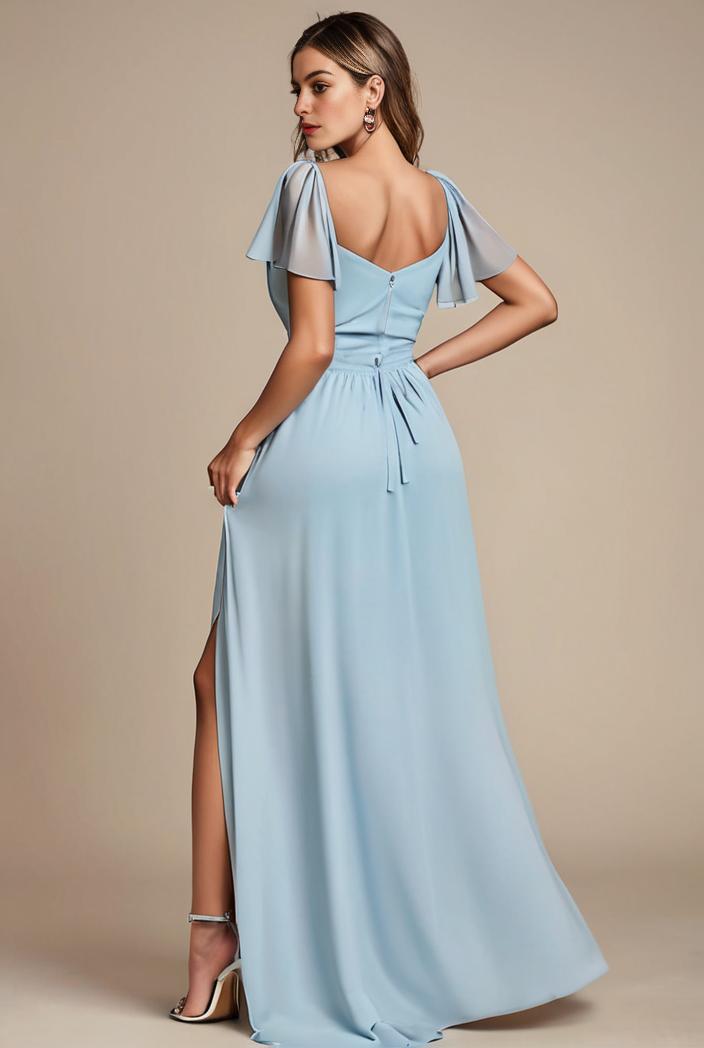 elegant chiffon high low off the shoulder bridesmaid dress 130387