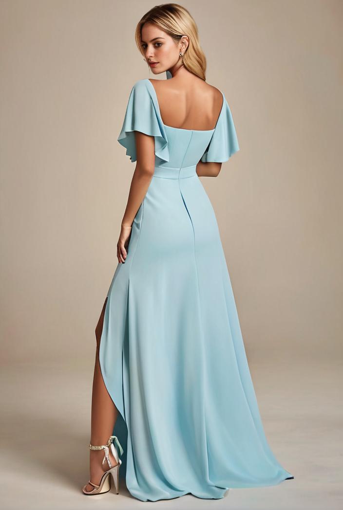 elegant chiffon high low off the shoulder bridesmaid dress 130388