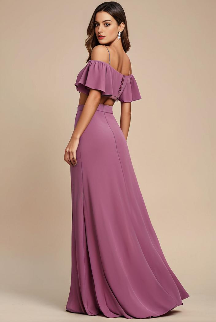 elegant chiffon high low off the shoulder bridesmaid dress 130422