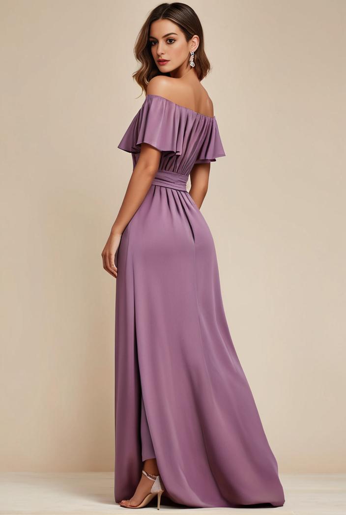 elegant chiffon high low off the shoulder bridesmaid dress 130421