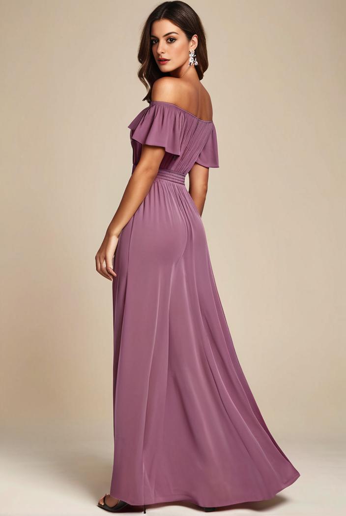 elegant chiffon high low off the shoulder bridesmaid dress 130425