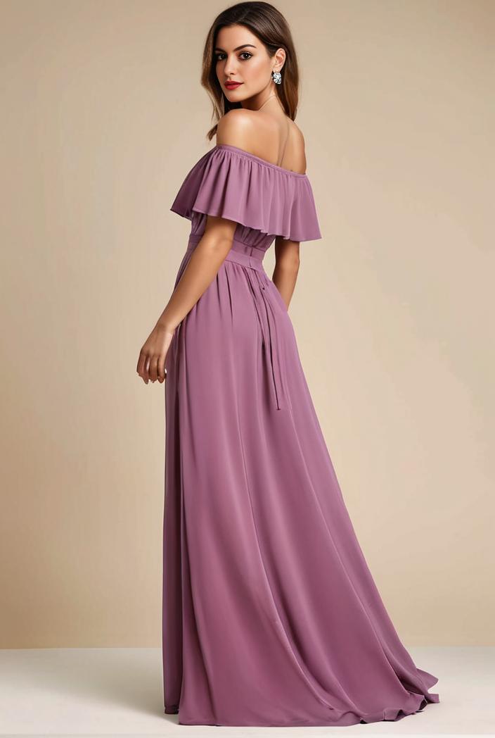 elegant chiffon high low off the shoulder bridesmaid dress 130427