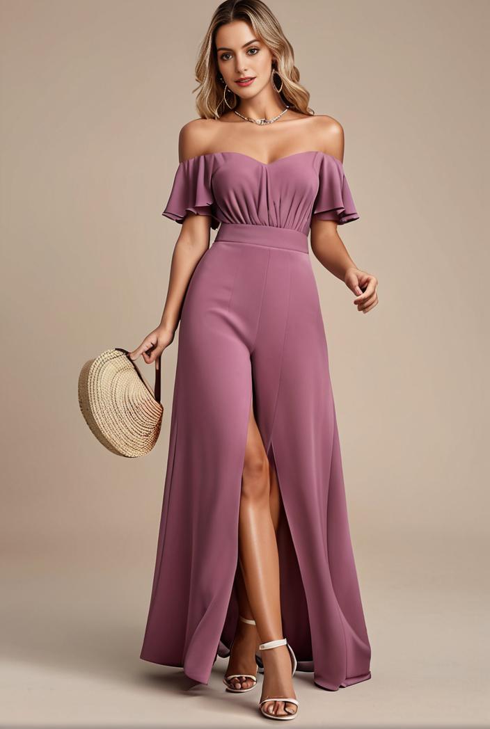 elegant chiffon high low off the shoulder bridesmaid dress 130429