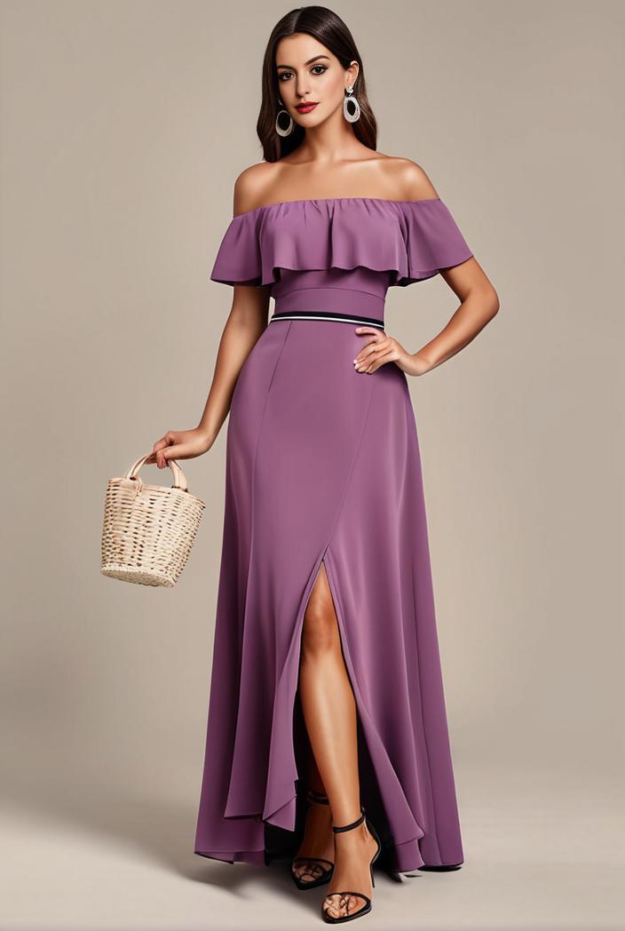 elegant chiffon high low off the shoulder bridesmaid dress 130432